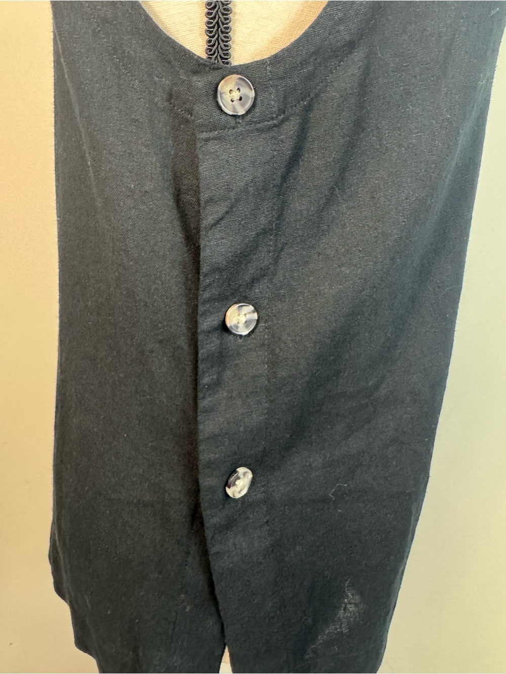 Linen Blend side Button Tank Top Black XS Casual Relaxed Fit Crew Neck NWT - Picture 7 of 14